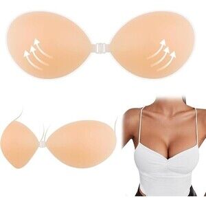 Adhesive Silicone Bra Invisible Push Up Bra Strapless W- Nipple Covers Size D